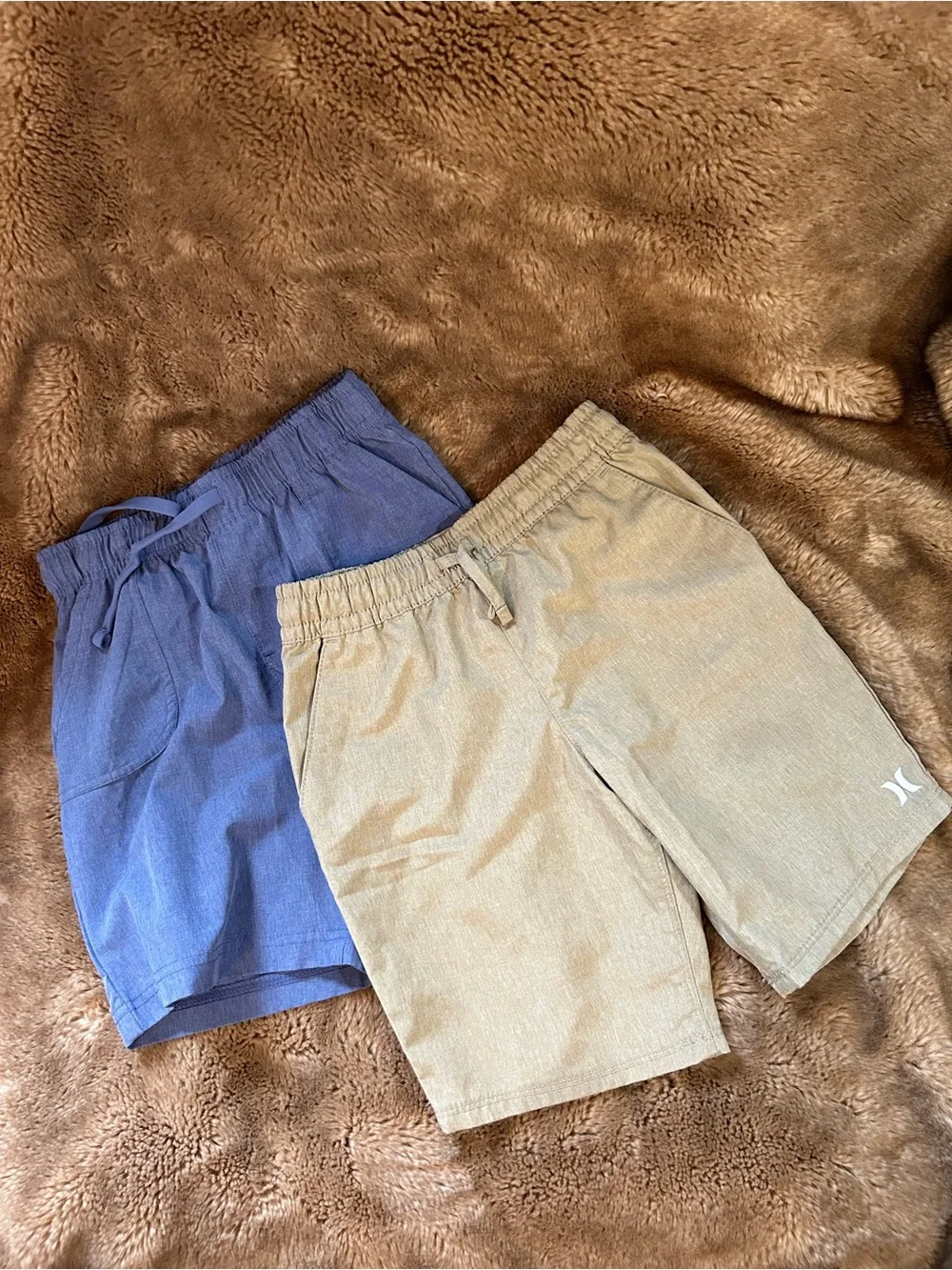 2 Pairs of Kids Casual Shorts Blue and Tan - Picture 1 of 8